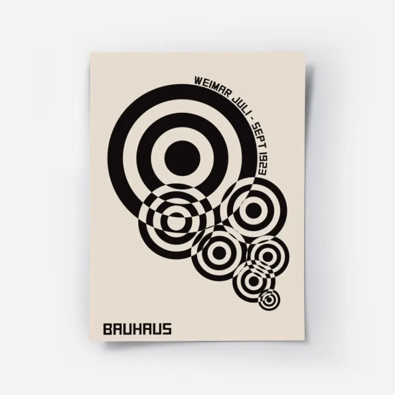 affiche bauhaus geometrique avec cercles noirs et typographie sur fond beige.webp
