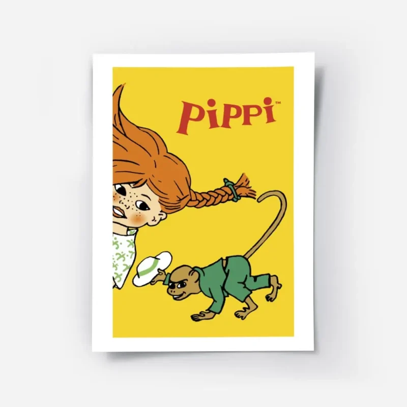 affiche bd pippi longstocking et monsieur nilsson sur fond jaune typographie rou.webp
