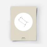 affiche beige avec illustration astrologique des gemeaux en noir dans un cercle .webp