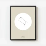 affiche beige avec illustration astrologique des gemeaux en noir dans un cercle avec cadre.webp