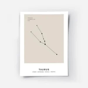 affiche beige avec lillustration noire de la constellation du taureau et texte p.webp