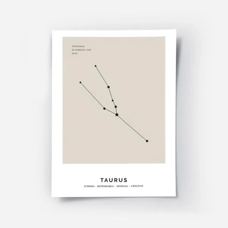 affiche beige avec lillustration noire de la constellation du taureau et texte p.webp