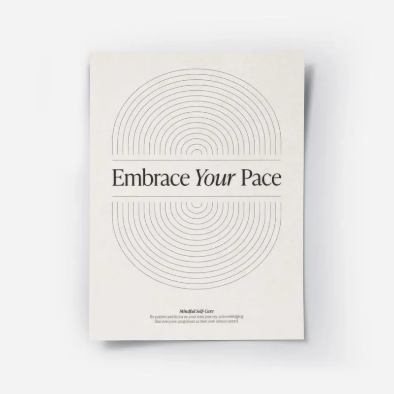 affiche beige avec texte embrace your pace et motif abstrait en demi cercles pou.webp