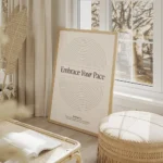 affiche beige avec texte embrace your pace et motif abstrait en demi cercles pou salon beige.webp