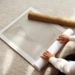 affiche beige avec texture en forme de vagues et lignes 3d pour une ambiance cal enroule.webp