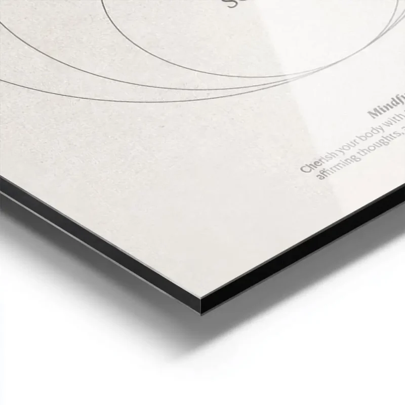 affiche beige avec typographie noire be gentle with yourself et trois cercles co aluminium.webp