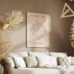 affiche beige avec un dessin feu et eau stylise en typographie et une illustrati salon.webp