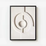 affiche beige avec un motif de cercle et de formes geometriques en relief textur avec cadre.webp