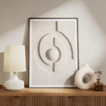 affiche beige avec un motif de cercle et de formes geometriques en relief textur meuble.webp