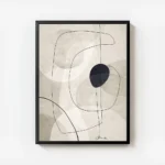 affiche beige graphics no1 illustration abstraite avec lignes noires et formes b avec cadre.webp