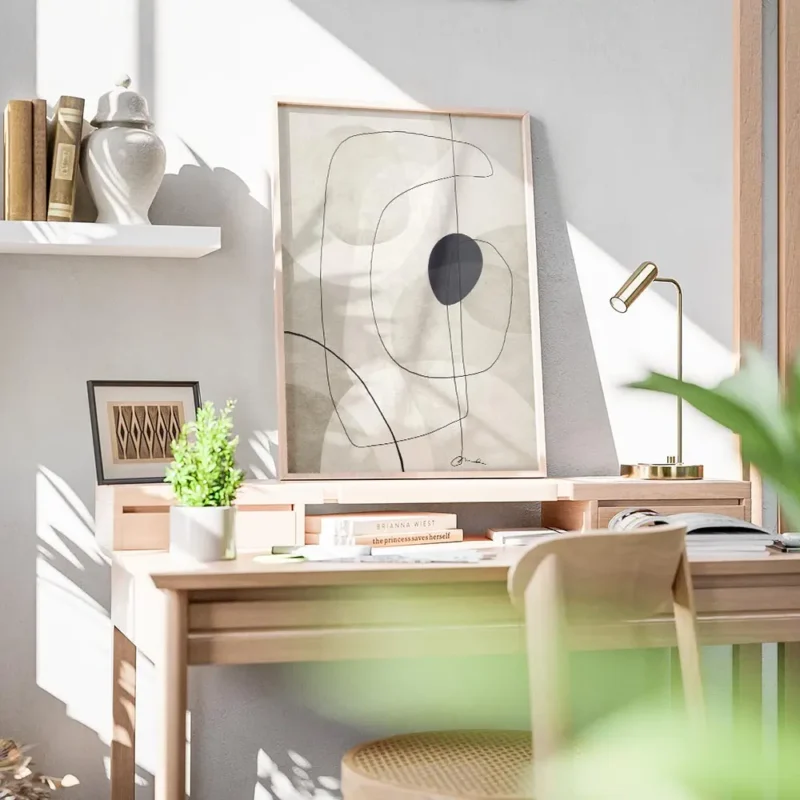 affiche beige graphics no1 illustration abstraite avec lignes noires et formes b bureau.webp