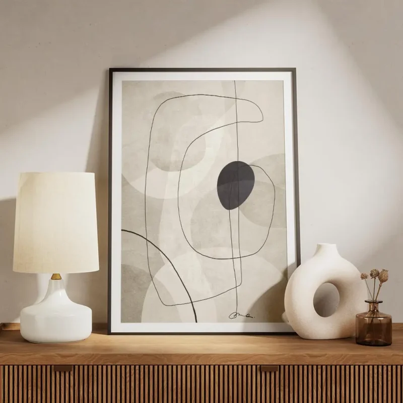 affiche beige graphics no1 illustration abstraite avec lignes noires et formes b meuble.webp
