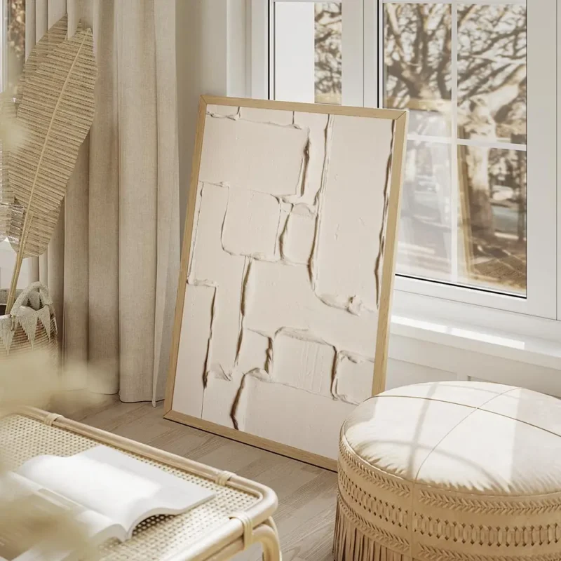 affiche beige moderne avec des couches de peinture texturees formant des blocs salon beige.webp
