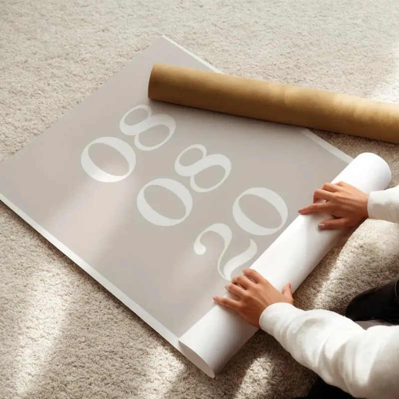 affiche beige personnalisee avec des dates et des noms en typographie blanche enroule.webp