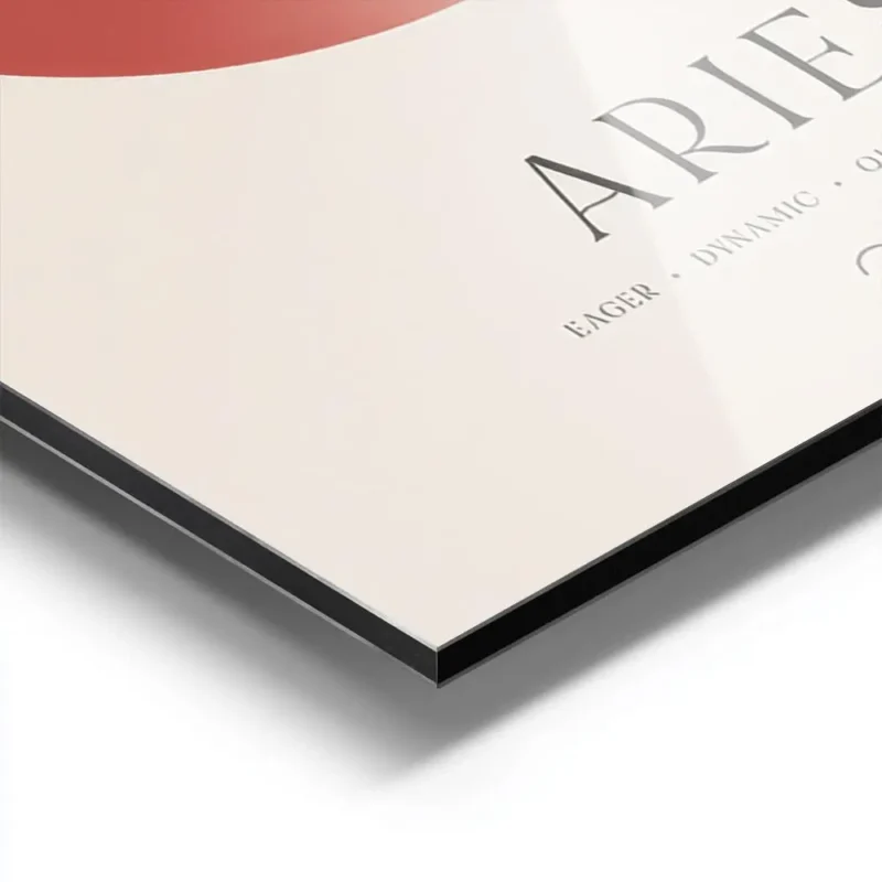 affiche belier avec globe degrade rose et orange et typographie aries avec trait aluminium.webp