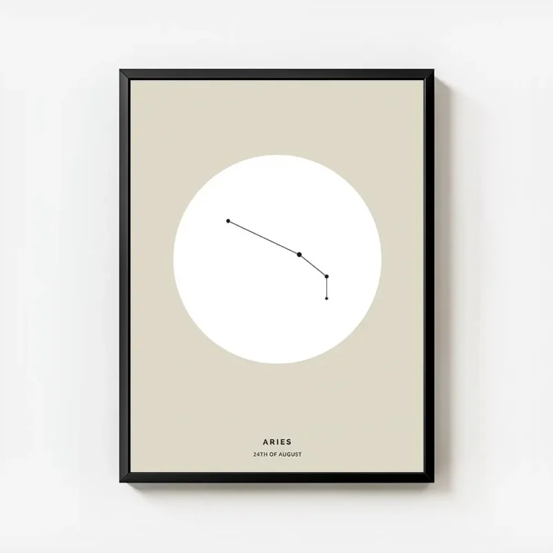 affiche belier beige illustration de la constellation du signe astrologique beli avec cadre.webp