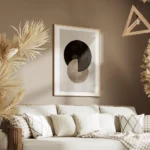 affiche berlin shapes no2 avec des cercles superposes noir et beige sur fond gri salon.webp