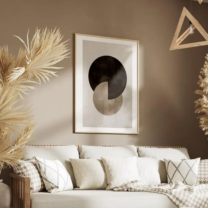affiche berlin shapes no2 avec des cercles superposes noir et beige sur fond gri salon.webp
