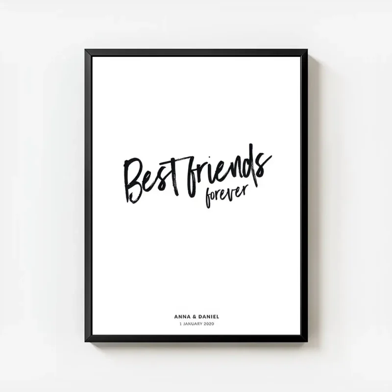 affiche best friends forever avec texte noir manuscrit et typographie sous forme avec cadre.webp