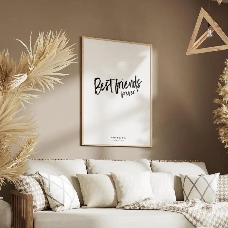 affiche best friends forever avec texte noir manuscrit et typographie sous forme salon.webp
