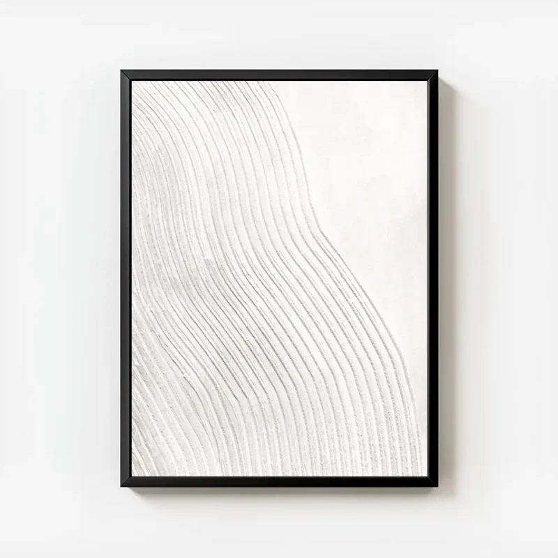 affiche blanche avec des lignes texturees douces et ondulantes creant une illusi avec cadre.webp