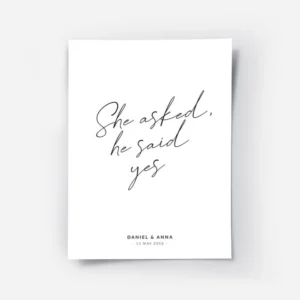 affiche blanche avec le texte manuscrit she asked he said yes en noir typographi.webp