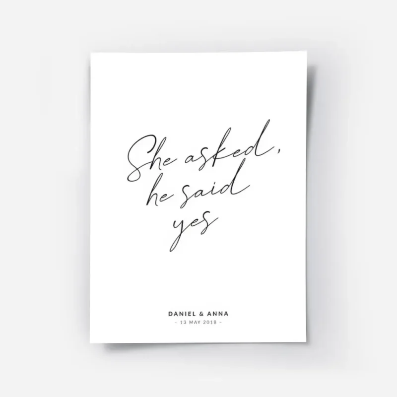 affiche blanche avec le texte manuscrit she asked he said yes en noir typographi.webp