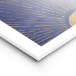 affiche bleu crepuscule avec un soleil dore et des rayons lumineux lightpanel.webp