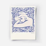 affiche bleue illustrant une femme en reverie entouree de feuillages bleus avec .webp