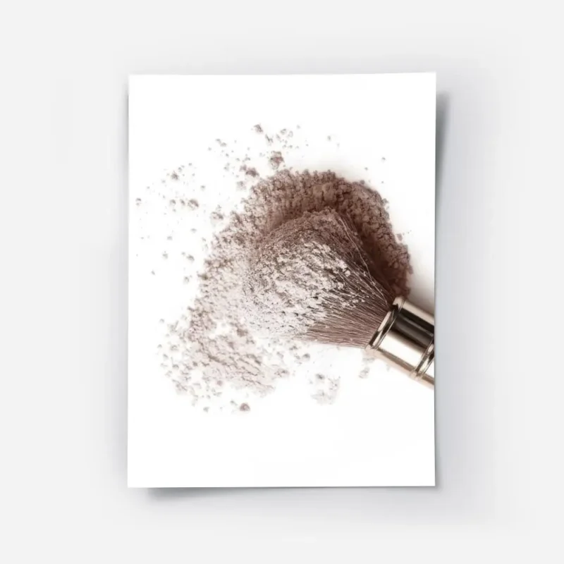 affiche blush avec un pinceau de maquillage etalant de la poudre rose sur un fon.webp