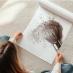 affiche blush avec un pinceau de maquillage etalant de la poudre rose sur un fon en rouleau.webp