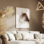 affiche blush avec un pinceau de maquillage etalant de la poudre rose sur un fon salon.webp