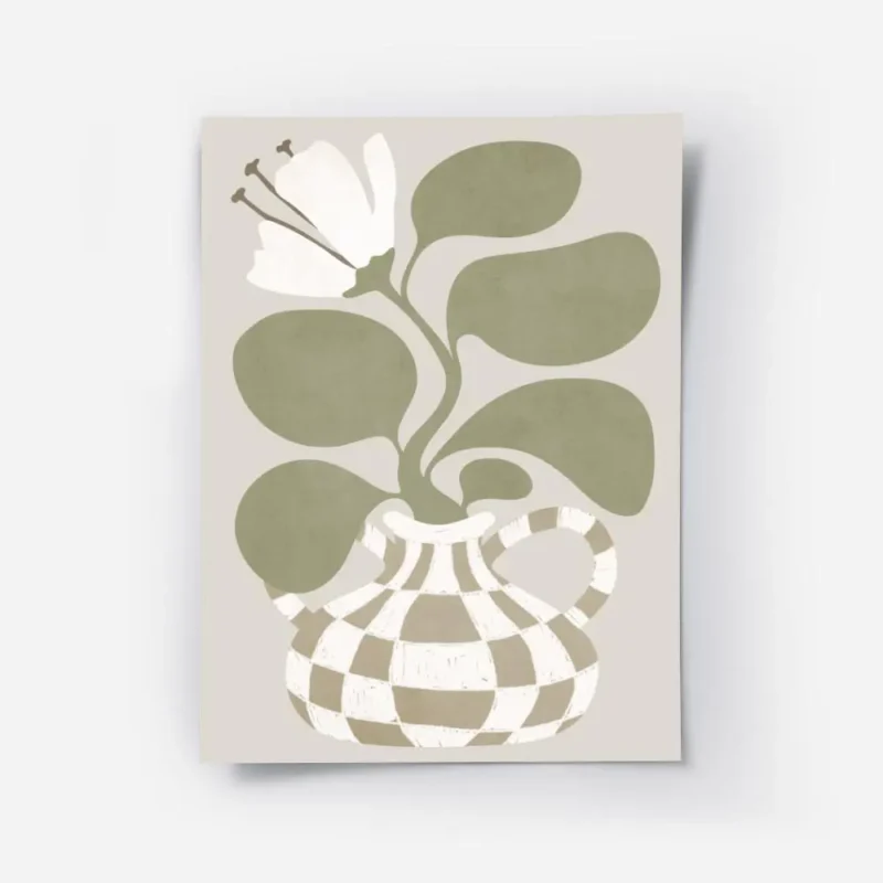 affiche bold flower une fleur blanche stylisee avec des feuilles vertes dans un .webp