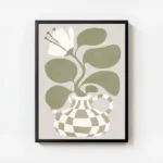 affiche bold flower une fleur blanche stylisee avec des feuilles vertes dans un avec cadre.webp