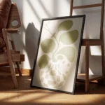affiche bold flower une fleur blanche stylisee avec des feuilles vertes dans un encadre.webp