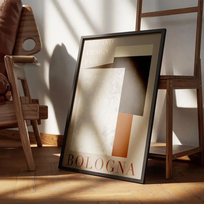 affiche bologna avec des formes geometriques superposees et du texte en typograp encadre.webp