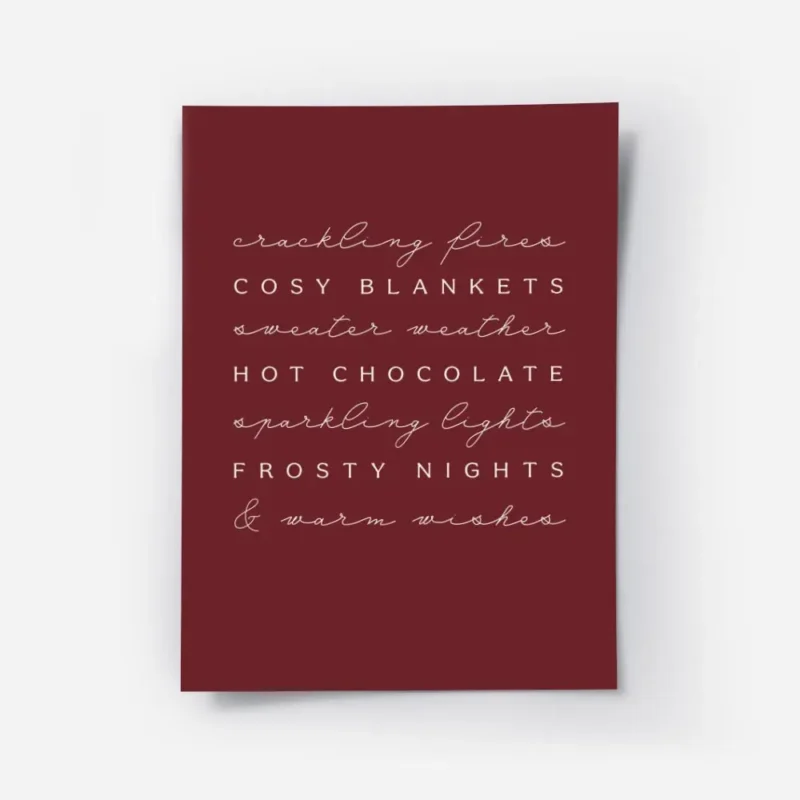 affiche bordeaux avec typographie blanche liste de mots sur lhiver cocooning et .webp