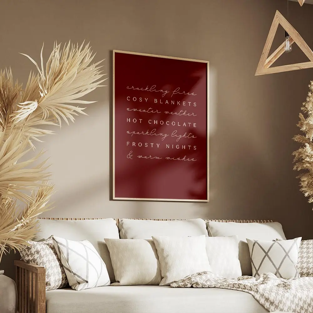 affiche bordeaux avec typographie blanche liste de mots sur lhiver cocooning et salon.webp
