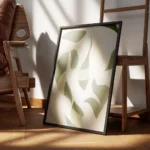 affiche botanique abstraite aux formes organiques vertes et beiges effet texture encadre.webp