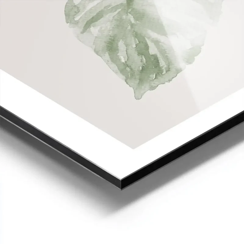affiche botanique aquarelle de grandes feuilles vertes sur fond beige clair aluminium.webp