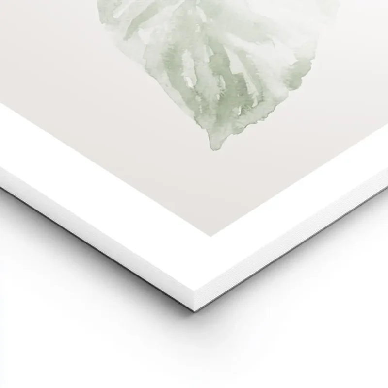 affiche botanique aquarelle de grandes feuilles vertes sur fond beige clair lightpanel.webp