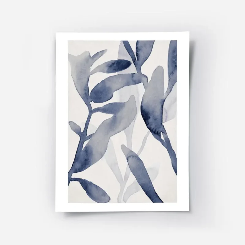 affiche botanique avec des feuilles de plantes bleues peintes a laquarelle sur f.webp