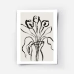 affiche botanique avec des fleurs noires et des feuilles dans un vase noir sur f.webp
