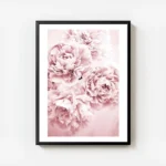 affiche botanique avec des fleurs roses en pleine floraison creant un motif deli avec cadre.webp