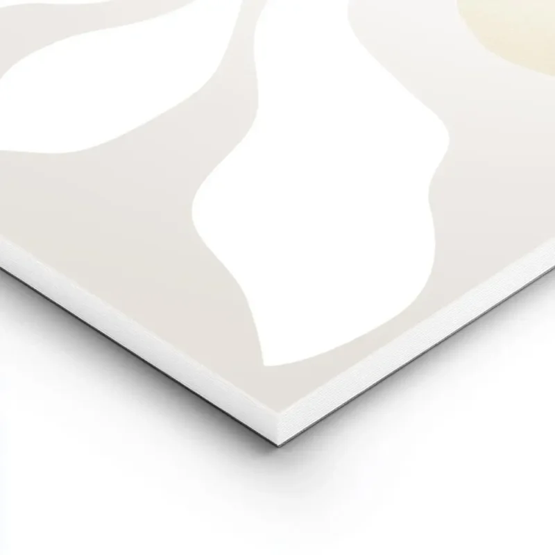 affiche botanique avec feuilles blanches stylisees sortant dun vase jaune sable lightpanel.webp
