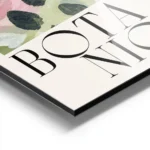 affiche botanique avec illustration peinte de fleurs abstraites roses et feuille aluminium.webp