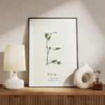 affiche botanique avec la lettre e formee par des branches et feuilles vertes ty meuble.webp