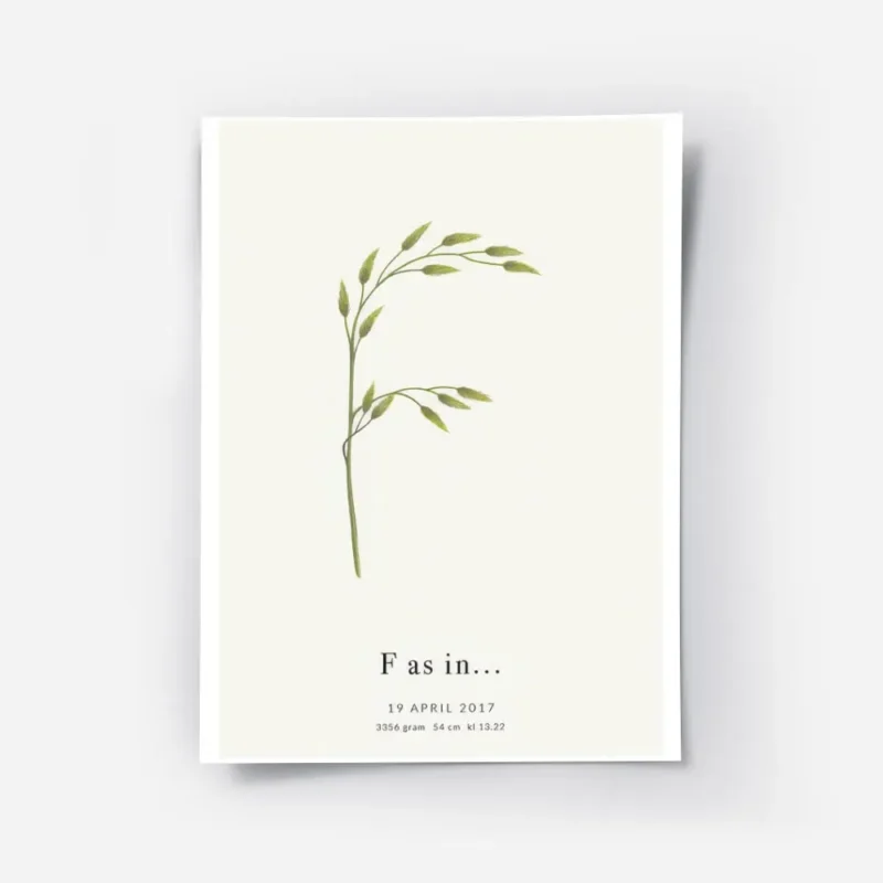 affiche botanique avec la lettre f formee par une plante et du texte personnalis.webp