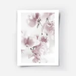 affiche botanique avec une composition de fleurs roses pastel aux petales delica.webp