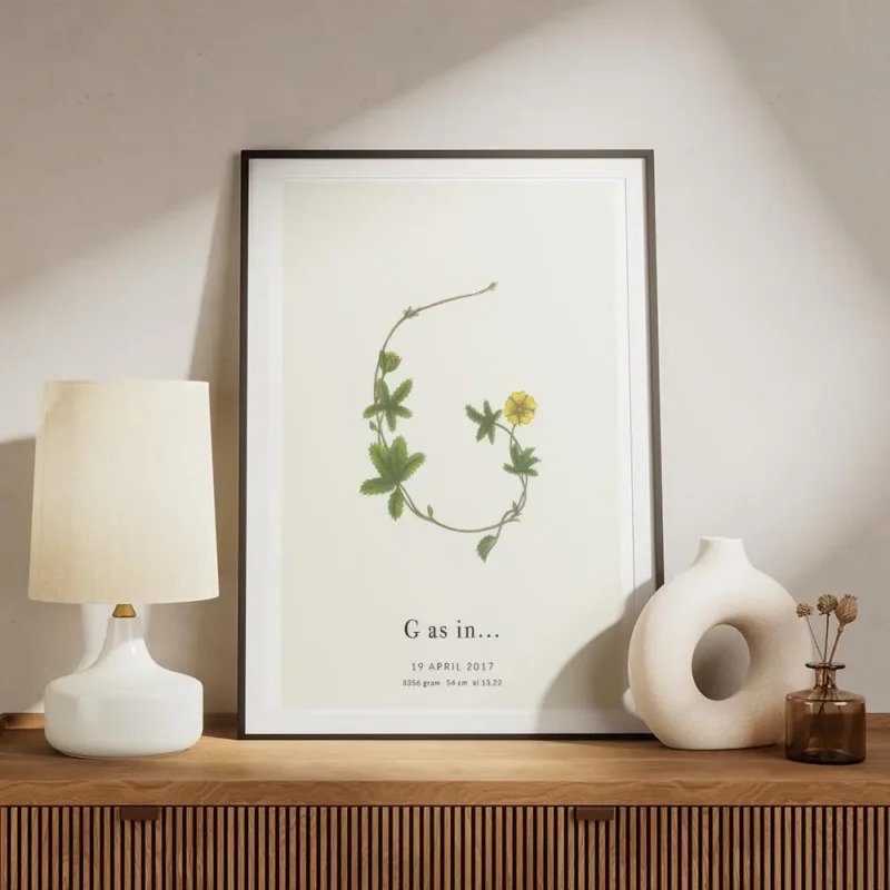 affiche botanique avec une illustration de la lettre g formee par des feuilles v meuble.webp